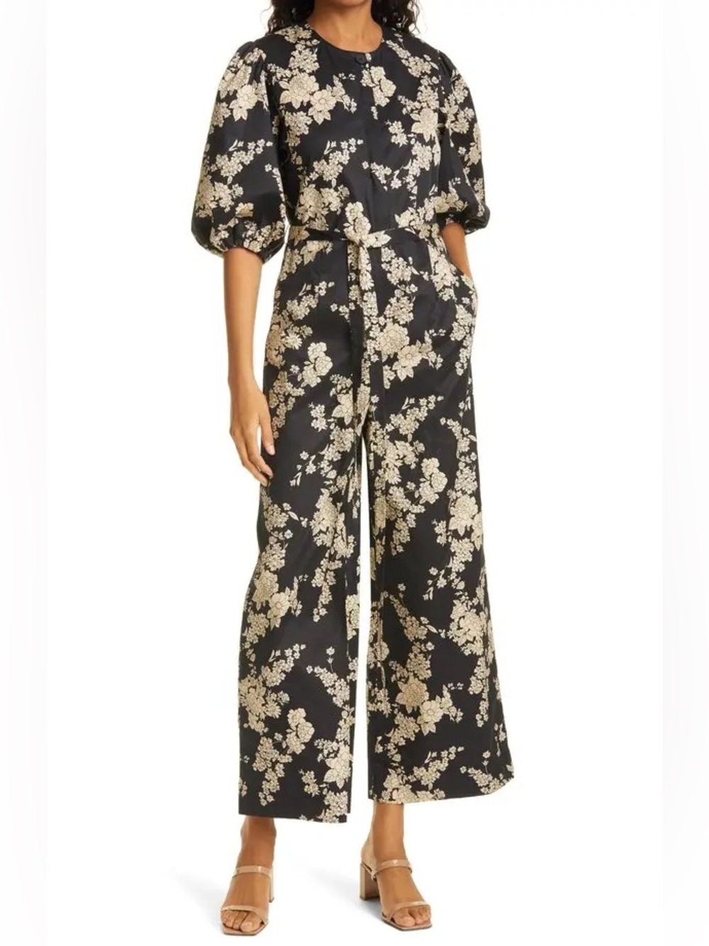Rebecca Taylor Floral Tie Waist Cotton Jumpsuit